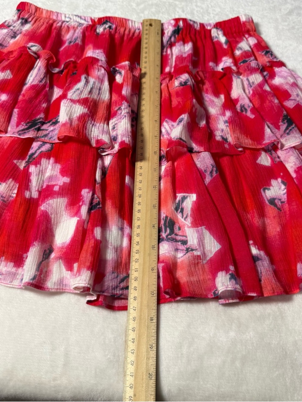 IRO Paris Andri Red Pink Ruffled Floral Tiered Mini Skirt - Picture 7 of 7
